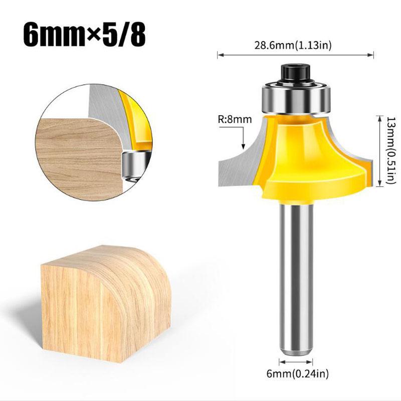 Round Professional Level Over Shank Router Bit Set Woodworking Groove Chisel Cutter Tool Tungsten Carbide 1/4inch 6mm Shank