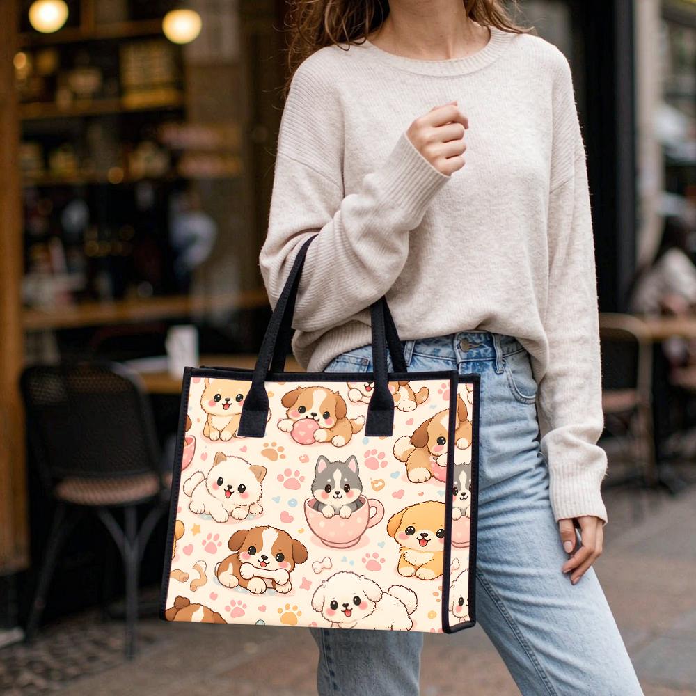 Cute Cartoon Puppy Print Fashion Casual Portable Large Capacity Daily Tote Bag