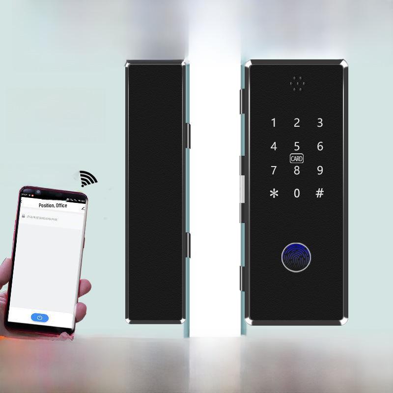Умный замок для стеклянной двери без удара: Дистанционно управляемый замок со сканером отпечатков пальцев для одно- и двухдверных дверей