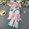 Spring Autumn Runway Designer Chain Flower Print Two Piece Set Women Long Sleeve Shirt Top And Elastic Waist Wide Leg Pant Suit