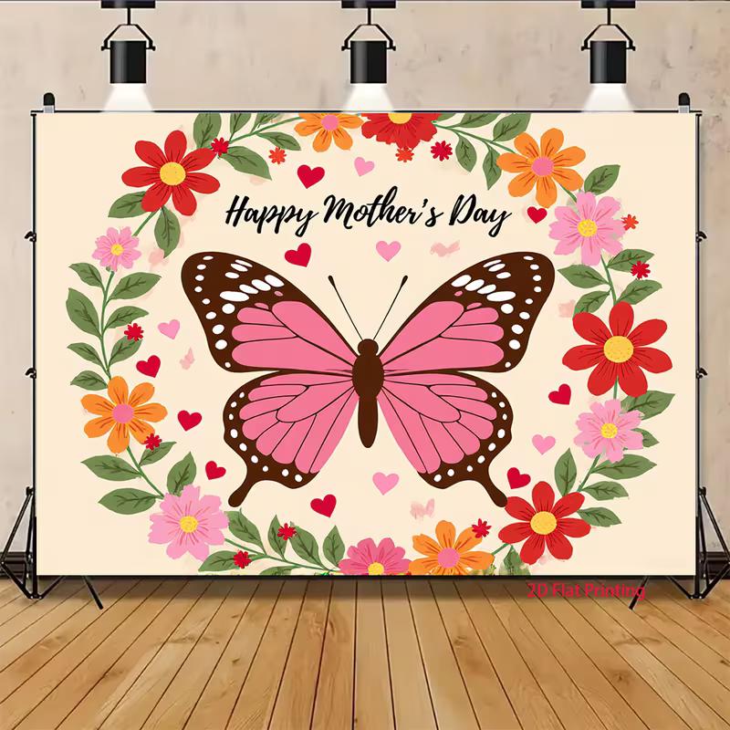 2D Mother's Day Floral Backdrop, Colorful Flower Wreath Photo Background