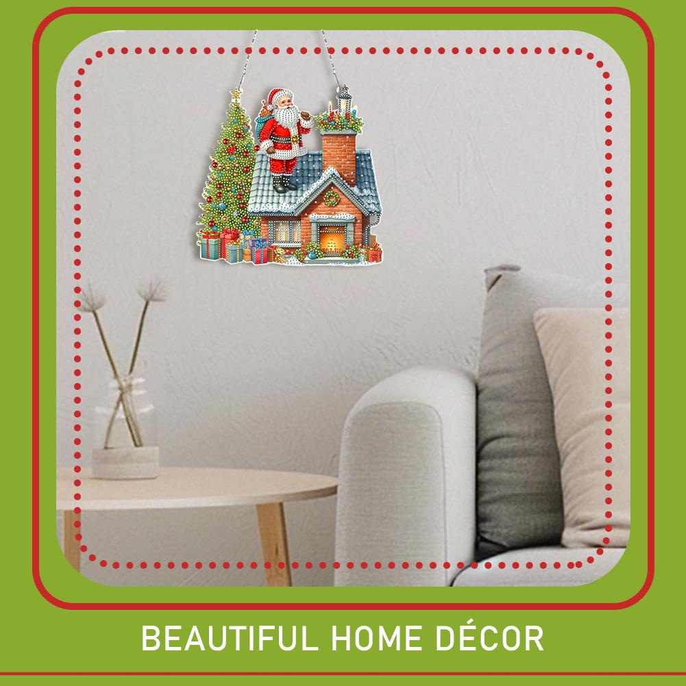 2D Плоские Рождественские DIY Стразы Алмазная Живопись Подвески для Окна Двусторонняя Печать Односторонняя Выкладка Настенный Декор для Дома и Окон