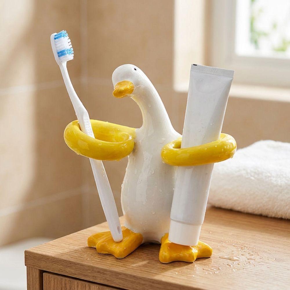 Duck-Shaped Toothpaste Toothbrush Rack Ceramic Makeup Brush Shelf Home Decor