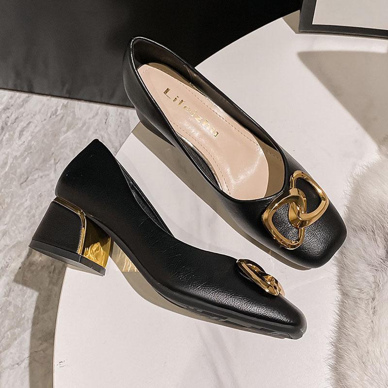 Spring Summer Shoes for Women Fashion Pumps New OL Chunky Heels High Heels Shoes Ladies Leather Boat Shoes 35-43