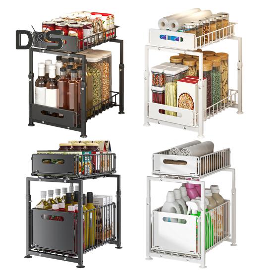 Стеллаж для хранения на кухне, прочный, большой грузоподъемности, регулируемая высота, двухъярусный органайзер под раковиной с выдвижными ящиками