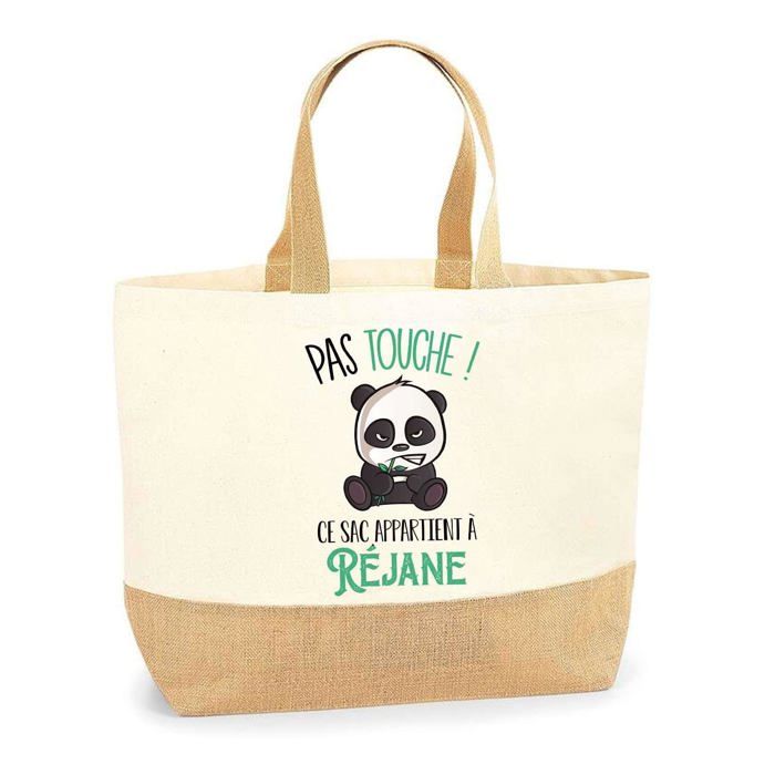 Sac cabas - PLANETEE - Réjane pas touche Panda - Jute naturel - Imprimé en France - Anses solides
