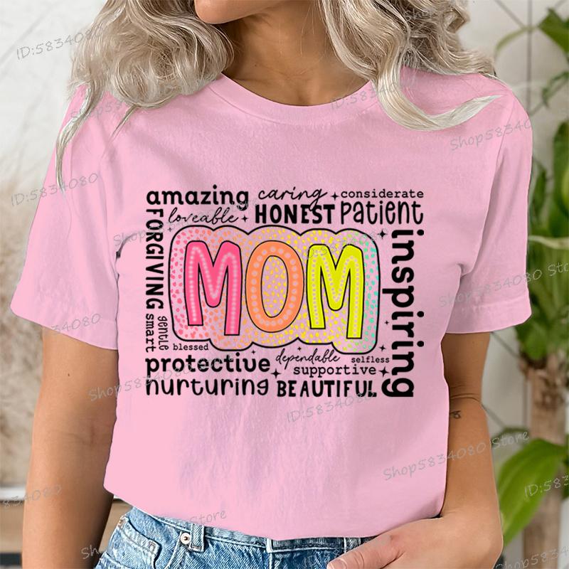 Retro Mother Fashion Casual Tops Gift for Mom Funny T Shirts Mothers Day Classic Tops Mom Life Printed Tshirt Womens Clothing
