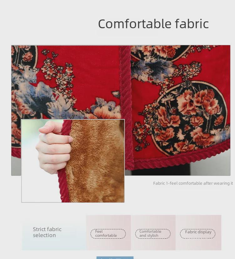 Теплое бархатное пальто с цветочным принтом и кристаллами для женщин среднего и пожилого возраста