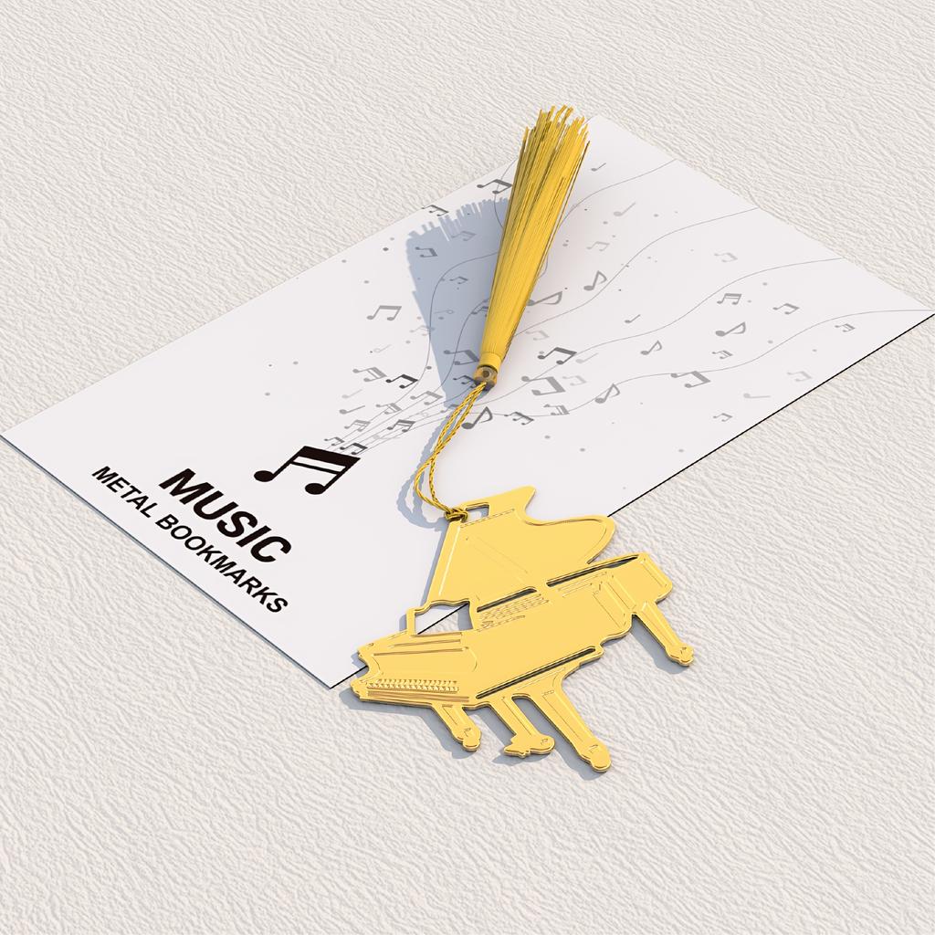 1pc Creative Musical Instrument Bookmark Piano, Guitar, Organ, Harp, Violin, Trumpet Metal Bookmarks with Beautiful Tassels
