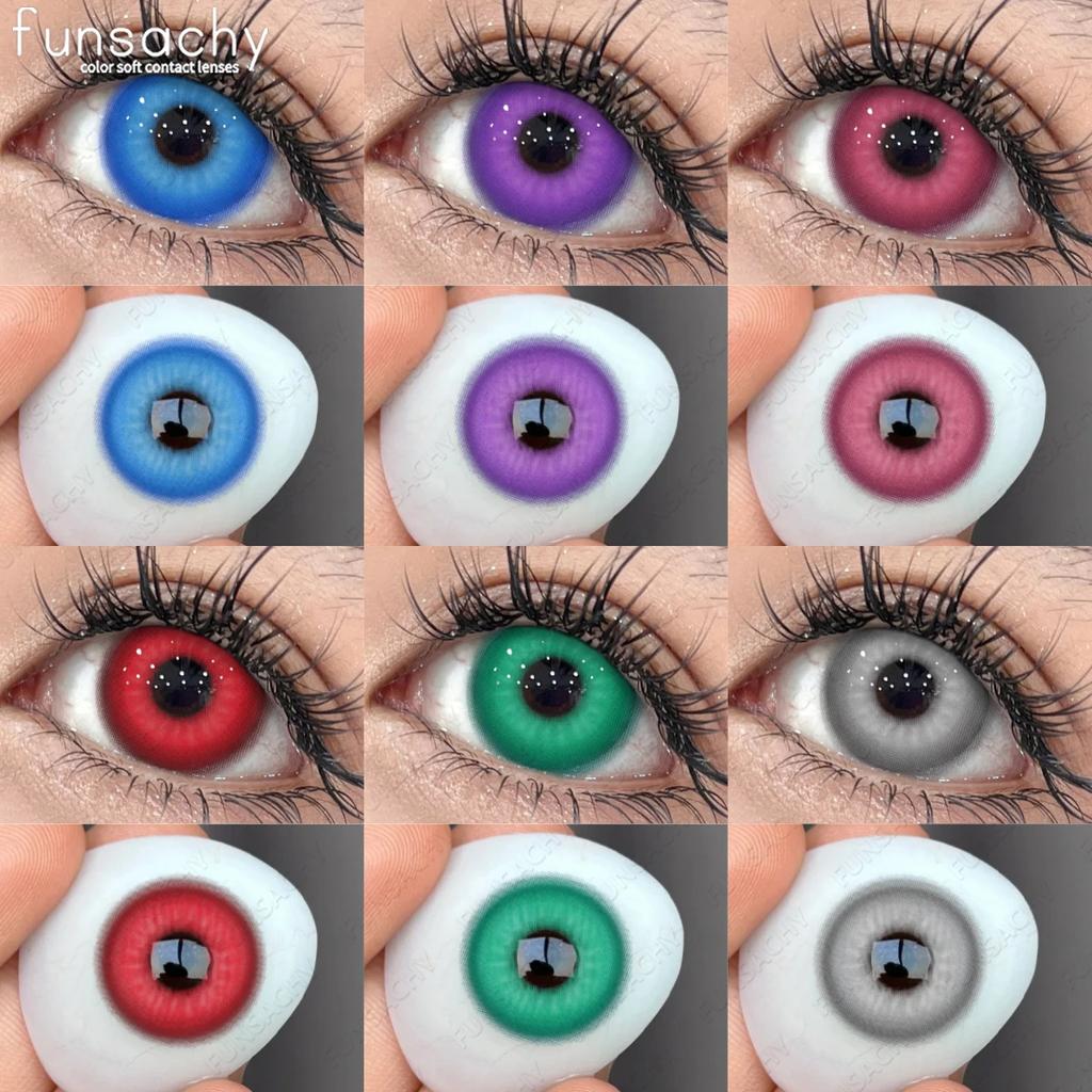 FUNSACHY 2pcs Anime Cosplay Contact Lenses Colored Lens for Crazy Halloween Solid Color Blue Contacts Pink Beauty Pupil Yearly