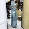 Женские повседневные джинсы карго с широкими штанинами и эффектом стирки 2025: Американская весенне-осенняя коллекция