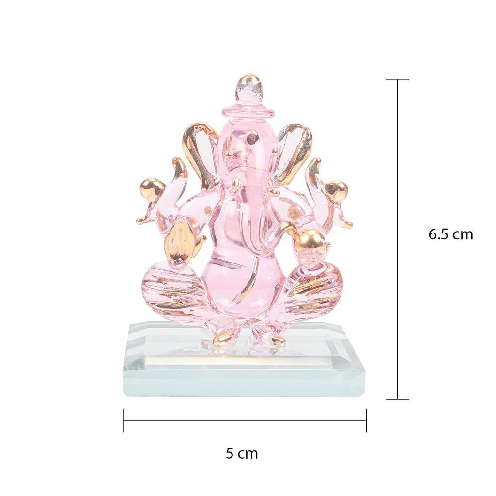 God Ganesh Sitting with Base Statue (Murti) Idol Showpiece Handmade of Crystal Glass by for Worship, Decoration, Car Dashboard, Gift (Clear), Small