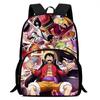 Школьный рюкзак One Piece 15 дюймов Мультяшный школьный рюкзак Передний карман Легкий Регулируемый ремень Для мальчиков и девочек Начальная школа