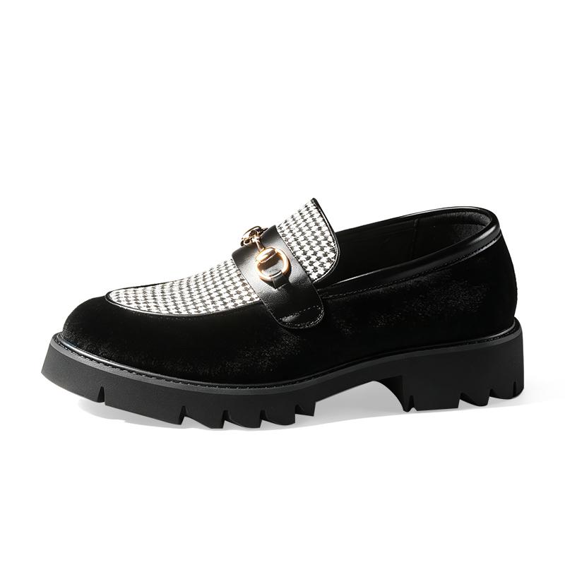 Men Punk Loafer Dress Elevator Shoes Height Increase Houndstooth Leather Shoes Thick Sole Platform Shoes Plus Size