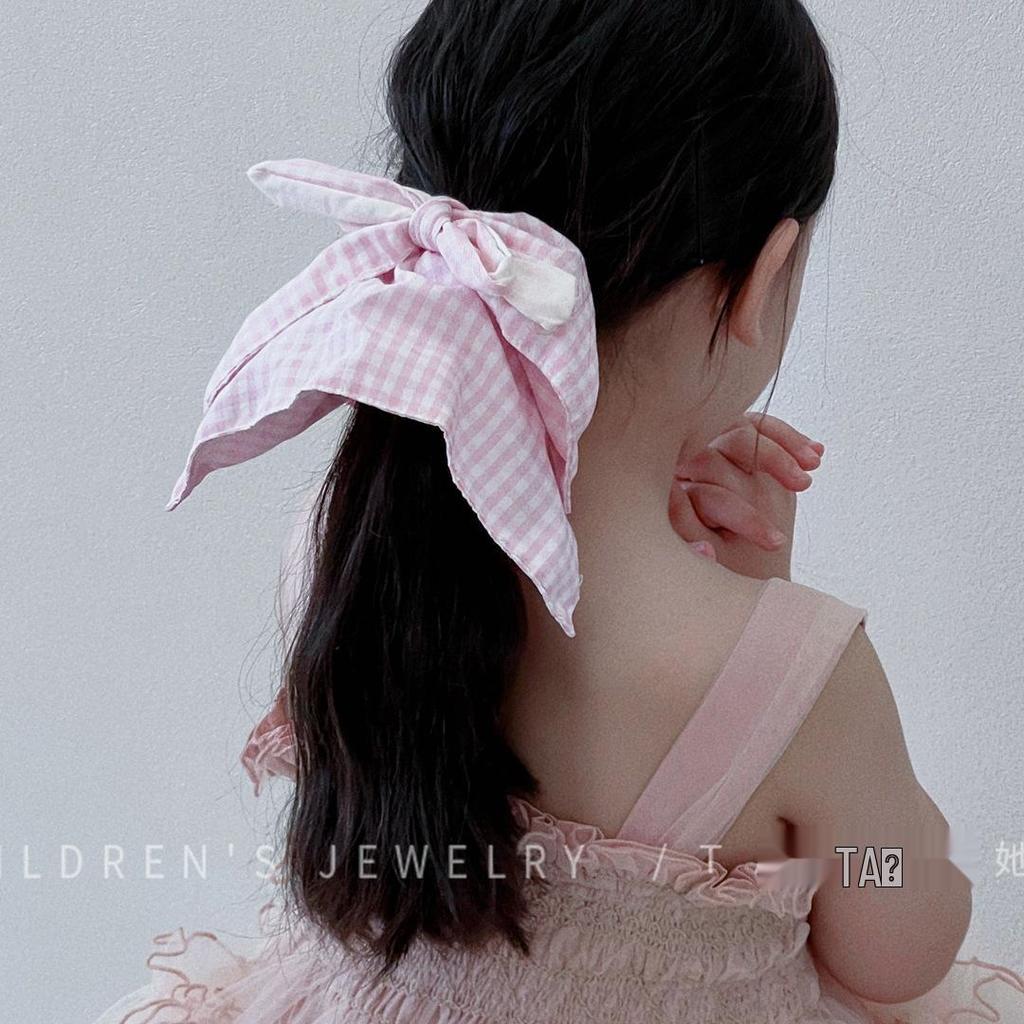 Синий клетчатый шарф-бант резинка для волос для девочек