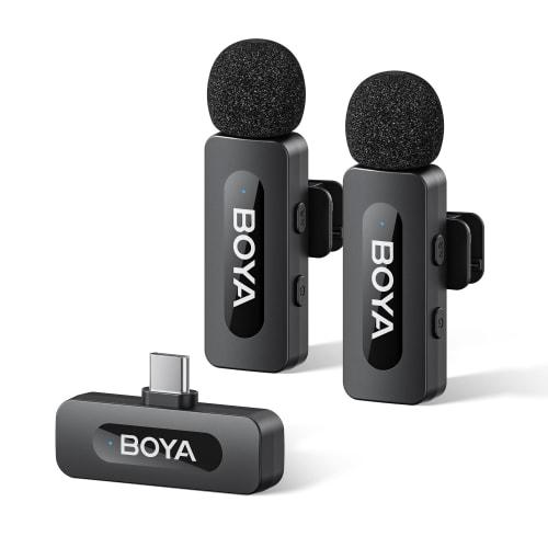 Boya V20 Wireless Lapel Microphone with USB-C for iPhone 16/15 and Android, 50m Transmission Distance, All-in-One Noise Reduction, 9H Battery Life, an