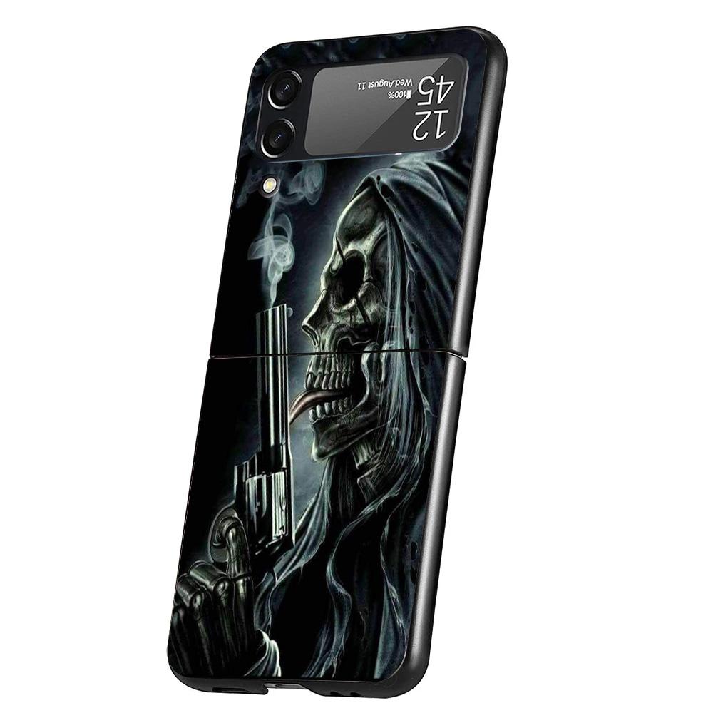 Reaper Skull Skeleton Gun Cover Phone Case For Samsung Galaxy Z Flip 7 6 5 4 3 5G Flip7 Flip6 Flip5 Flip4 Flip3 Black Fundas She