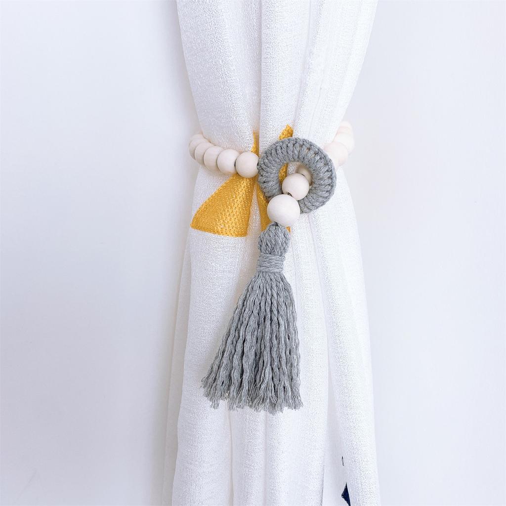 2 шт. Деревянные бусины Подхваты для штор с кисточками для домашнего и офисного декора Хлопковая веревка Подхваты для штор Подвязки