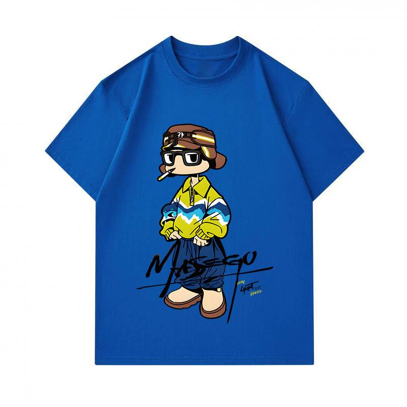 Men's 100% Cotton Crew Neck Short Sleeve T-Shirt, Cool Cartoon Character Print Casual Loose Tees, Breathable Lightweight Streetwear Tops for Daily Out