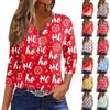 Женская футболка с рождественским принтом, на пуговицах, рукав 3/4, повседневная мода на выходные, базовый топ с V-образным вырезом
