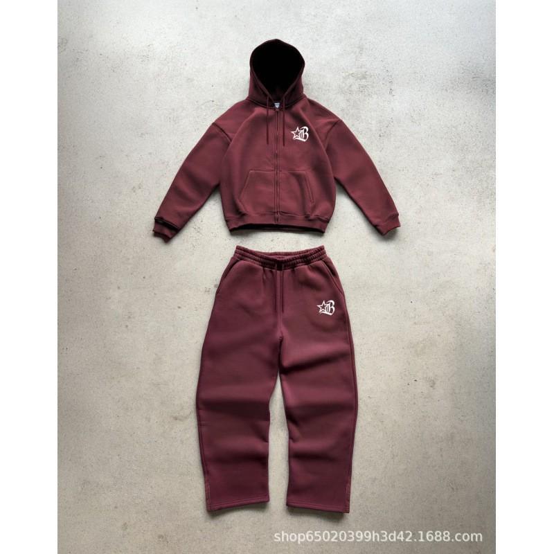 High Street Hip Hop Y2K Tracksuit Set Zip-Up Hooded Sweatshirt Jogger Pants Men Women Teens