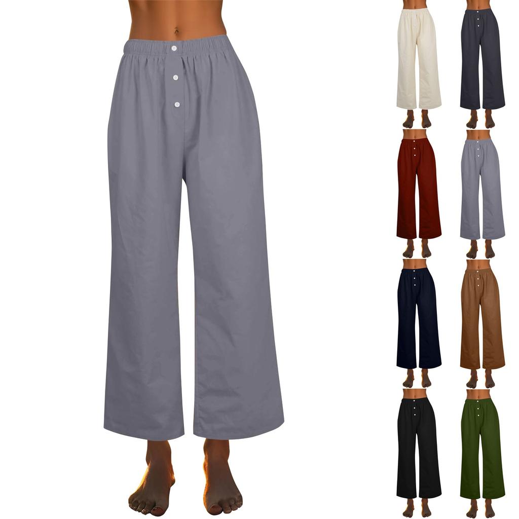 Women's Fashion Loose Casual With Button Elastic Waist Wide Leg Pants Casual Pants