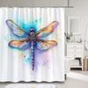 Водостойкая шторка для душа 'Стрекоза и одуванчик' Цветок лаванды Полиэстер Домашнее искусство Шторки для ванны Декор для ванной комнаты с крючками