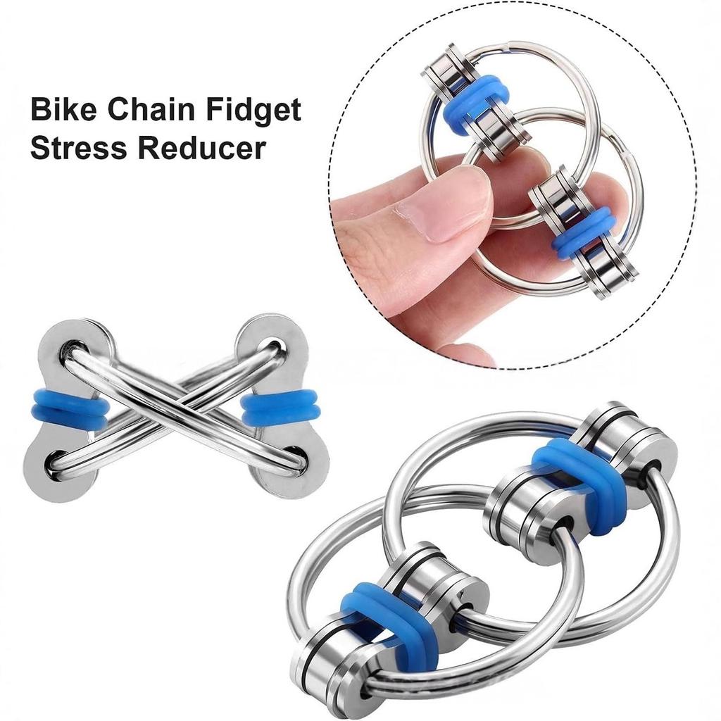 Metal Flip Chain Fidget Cube Focus EDC Unlimited Rotating Stress Relief Keychain Toy Sensory Anxiety Relief for Adults with ADHD