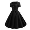 Women Dress Square Neck Short Sleeve Retro 1950s A-line Big Hem Button Decor Dot Print Color Matching Mid Waist Belted Bow Decor Midi Dress