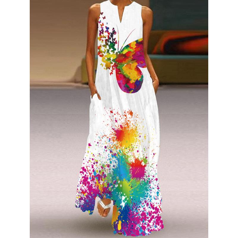 MGHR Женские модные летние весенние повседневные платья с V-образным вырезом без рукавов