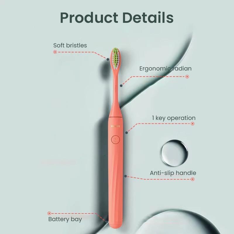 Philips Электрическая зубная щетка серии ONE, версия с батареей 1 AAA, HY1100, электрическая зубная щетка с звуковой вибрацией для взрослых, дорожная модель с коробкой для хранения