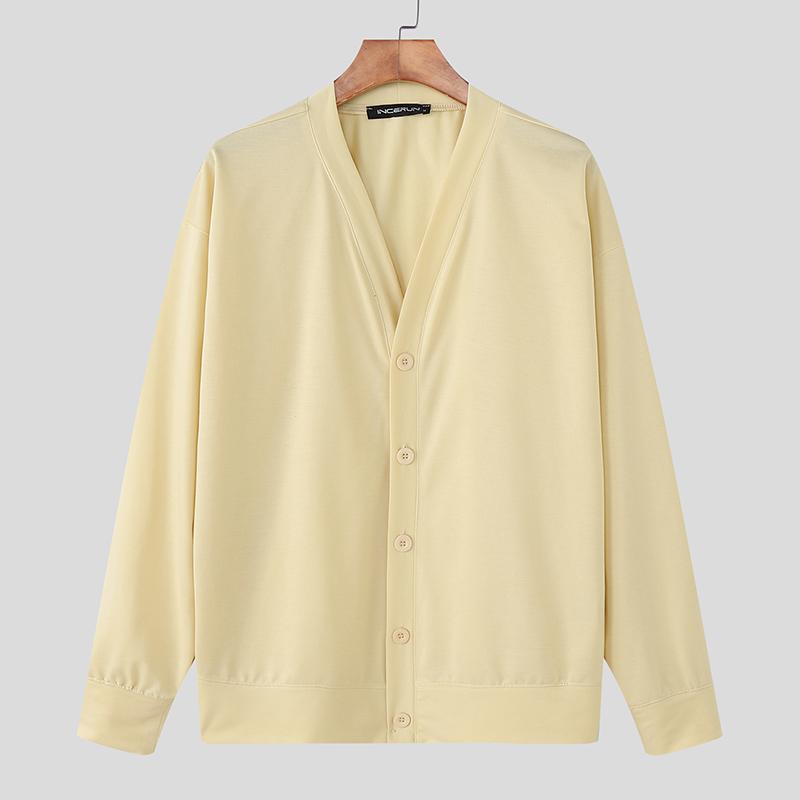 INCERUN Мужской кардиган кимоно оверсайз с рукавами «летучая мышь», на пуговицах, повседневный