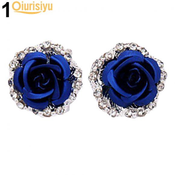 Серьги-гвоздики с цветком розы и стразами для женщин, ювелирные изделия для пирсинга, очаровательный подарок