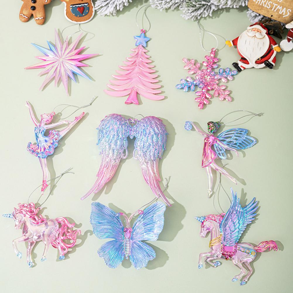Tree Ornament Festive Winter Acrylic Christmas Ornaments Colorful Snowflake Ballerina Dancer Feather for Xmas Tree Decor