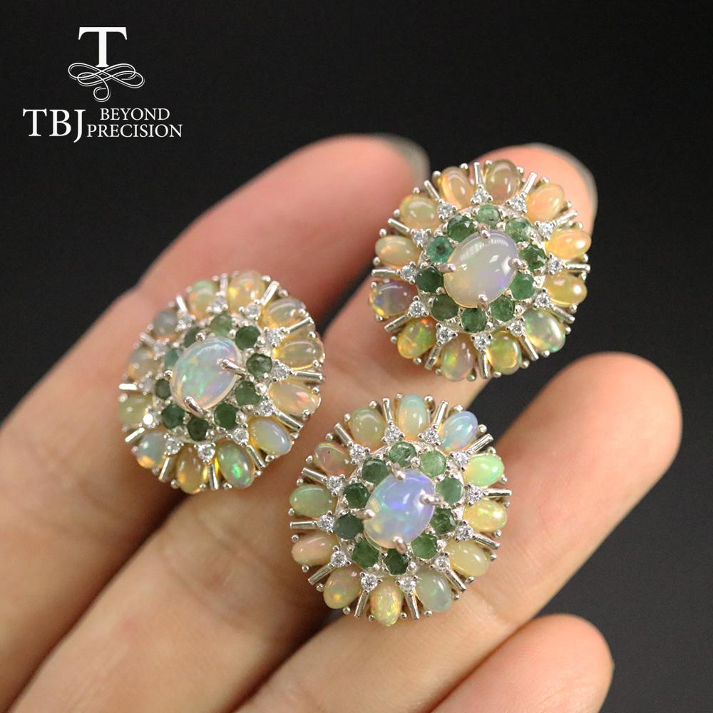 Новый роскошный комплект украшений с большим опалом и изумрудом, натуральный Эфиопский опал, нано-изумруд, вечерние изысканные украшения для женщин, жены, хороший подарок