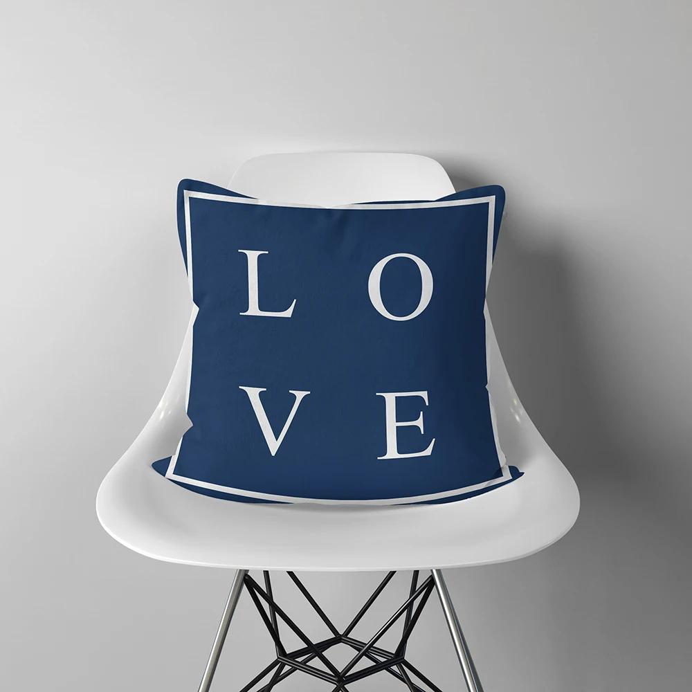 Домашний декор любовь синяя полоска художественный принт наволочка мягкий полиэстер наволочка спальня машина funda de almohada