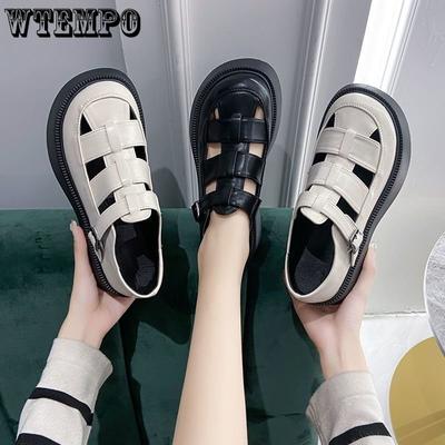 Тканые полые римские сандалии, женские туфли с ремешком в клетку, обувь с большим носком, Mori Department, британские ретро одиночные туфли, повседневная дышащая толстая подошва