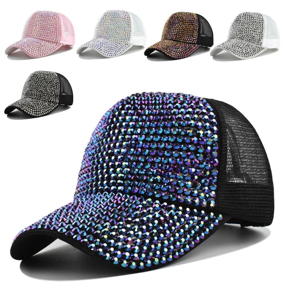 Adjustable Shiny Mesh Cap Cotton Baseball Hats Fashion Rhinestones Baseball Caps For Women Girls
