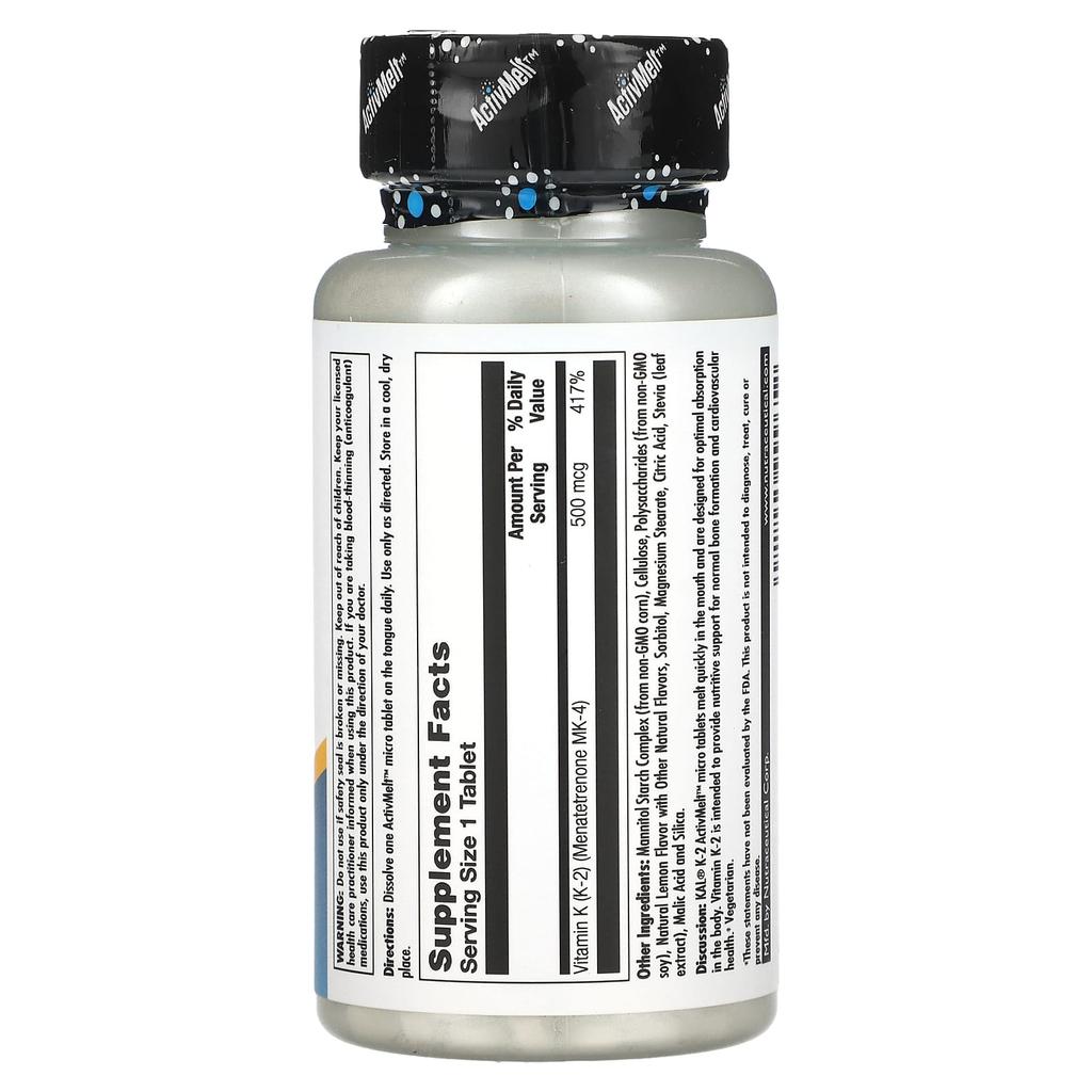 K-2, Lemon, 500Mcg, 100 Micro Tablets