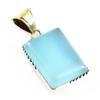 Natural Aqua Chalcedony Gemstone 925 Sterling Silver Two Tone Pendant 1.5" M6B13