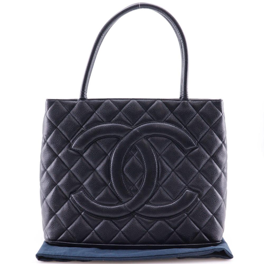 CHANEL Medallion Tote Tote Bag black/SilverHardware Caviar skin Women Used