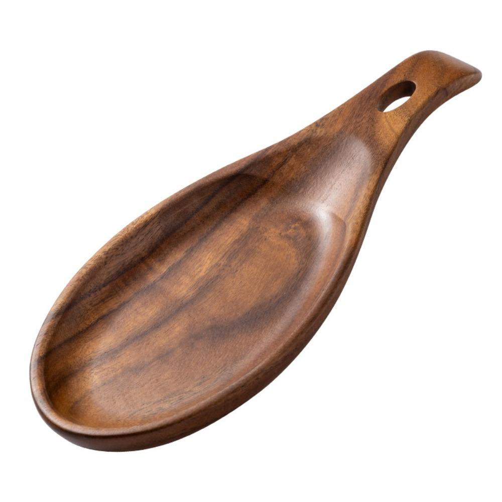 Organizer Tray Anti-Scalding Spoon Rest Rustic Wooden Ladle Rack Natural Fruits Plate Stove Top