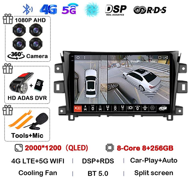 Android 14 Carplay Auto 360 Camera для Nissan NAVARA Frontier NP300 2011 - 2018 Мультимедийный видеоплеер GPS Автомобильное радио DSP Stereo