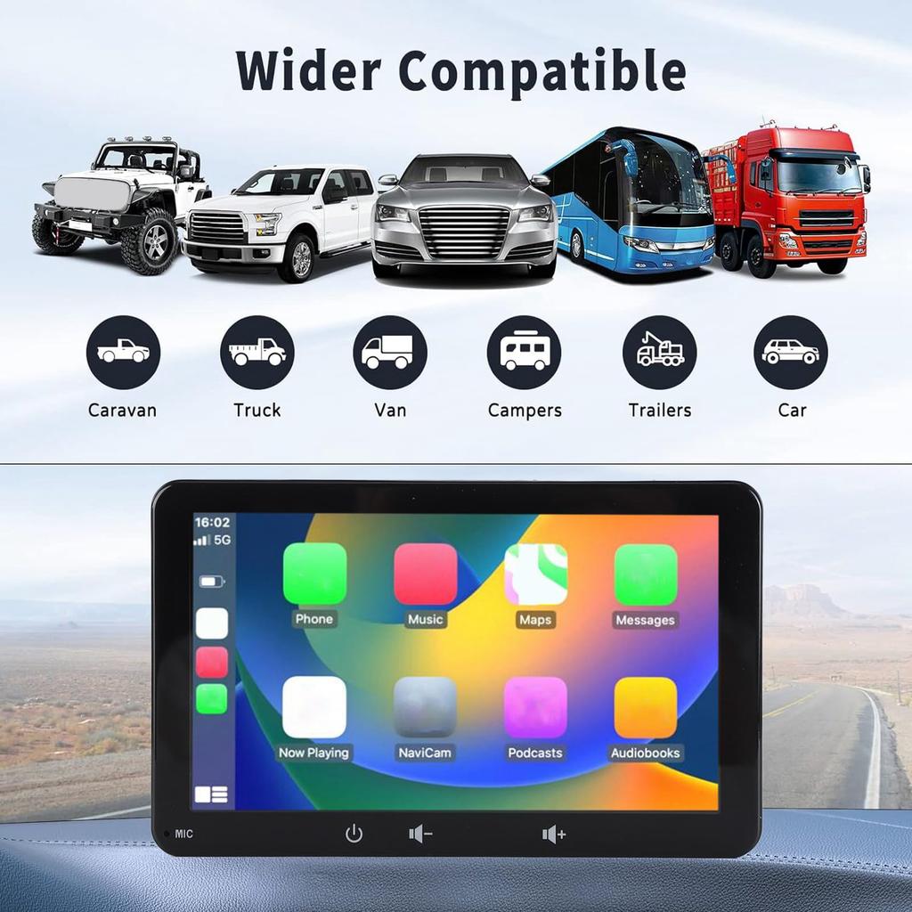 Автомагнитола для CarPlay для Android Портативный сенсорный экран Bluetooth Мультимедийный автомобильный аудиоприемник с HD камерой заднего вида Mirror Link Клейкий 7" Авто, проигрыватель,