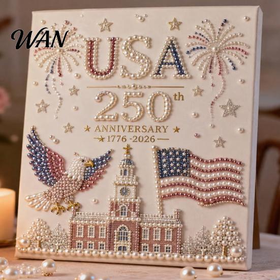 American Anniversary Craft 250th Pearl Painting Kit, USA DIY Art Patriotic Kit Set, Bead for Beginners Adults Semiquincentennial Decoration