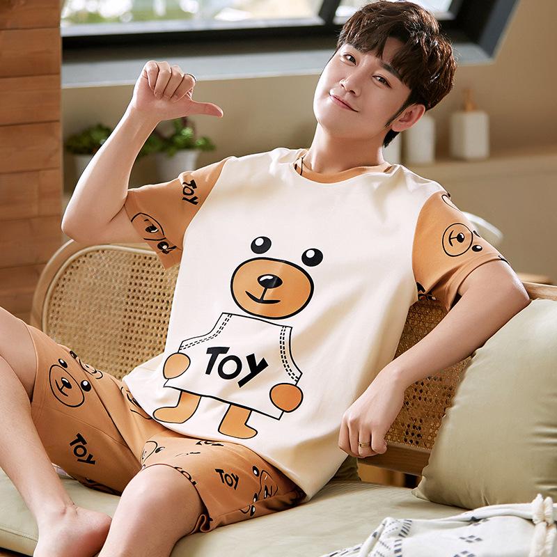 Мужской летний пижамный комплект из хлопка с рисунком – рубашка с короткими рукавами и шорты (2025)