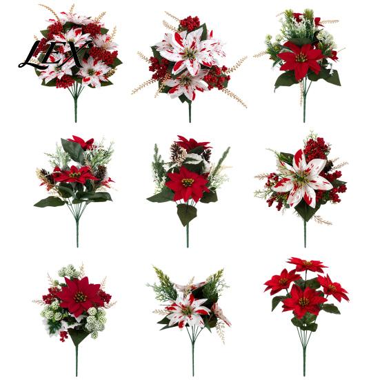 Realistic Faux Dieffenbachia 5/7/10/12 Heads Artificial Poinsettia Flowers, Christmas Fake Floral Berry Centerpiece, Maintenance Free Potted