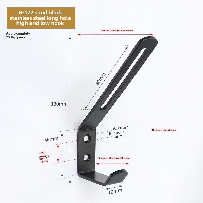 Black Stainless Steel Wall-Mounted Clothes Hook for Bathroom, Kitchen, or Door