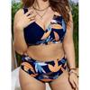 Europe and The United States New Women's Large Size Split Bikini Digital Printing Gather Fashion Swimsuit
