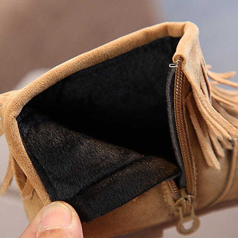 Winter Girls Fringes Ankle Boots Flock Warm Rubber Boots Toddler Kids Cotton Padded Tassels Boots Red Pink Black Color
